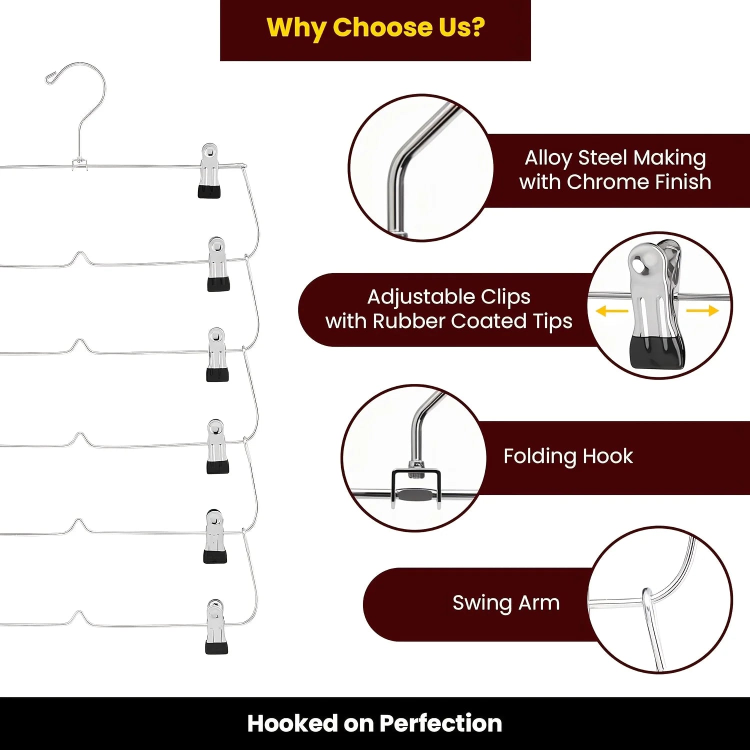 6-Tier Skirt & Pants Hanger with Adjustable Clips