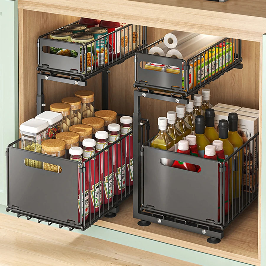 2-Tier Pull-Out Under Sink Organizer with Adjustable Height