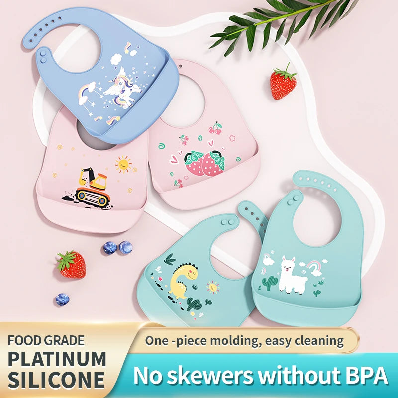 Baberos de silicona para niños y niñas para bebés y niños pequeños, babero de alimentación suave impermeable ajustable con recolector de alimentos grande, sin BPA