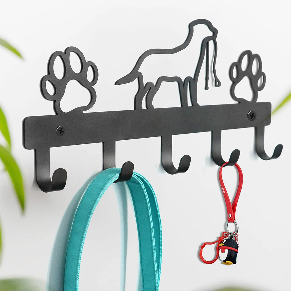 Dog Paw Wall Hook Rack – 5-Hook Metal Organizer for Leashes, Keys, Coats, Towels & Pet Accessories
