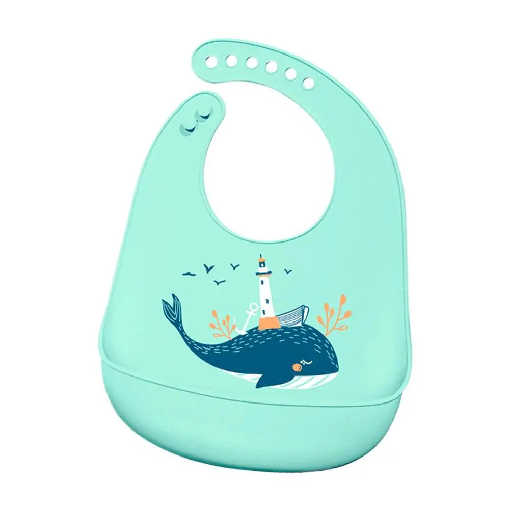 Children Silicone Baby Bib with Large Food Catcher – Waterproof Soft Feeding Bib with Cute Prints for Toddlers 1-3 Years
