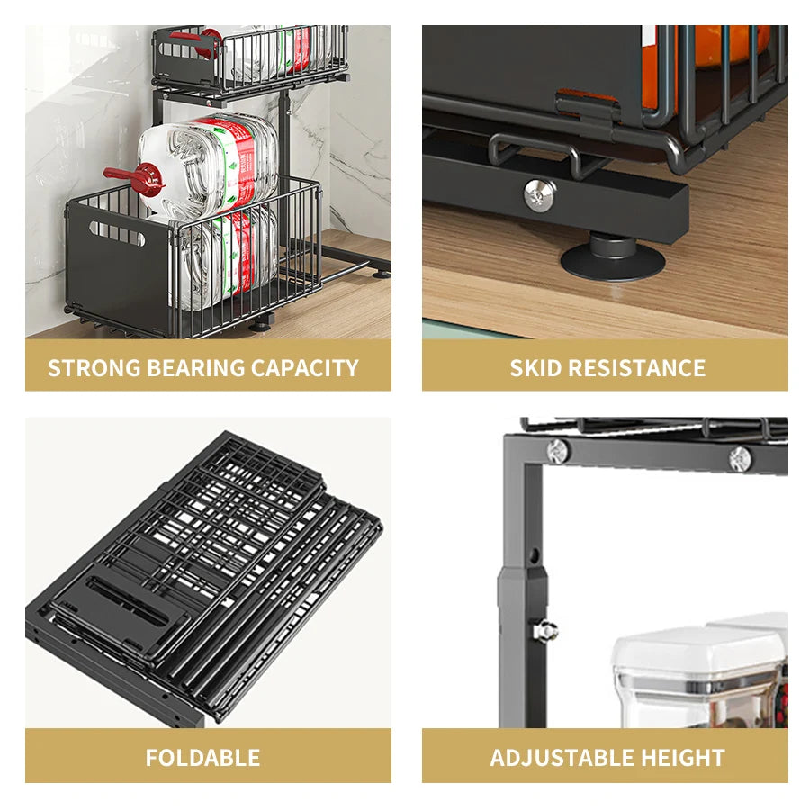 2-Tier Pull-Out Under Sink Organizer with Adjustable Height