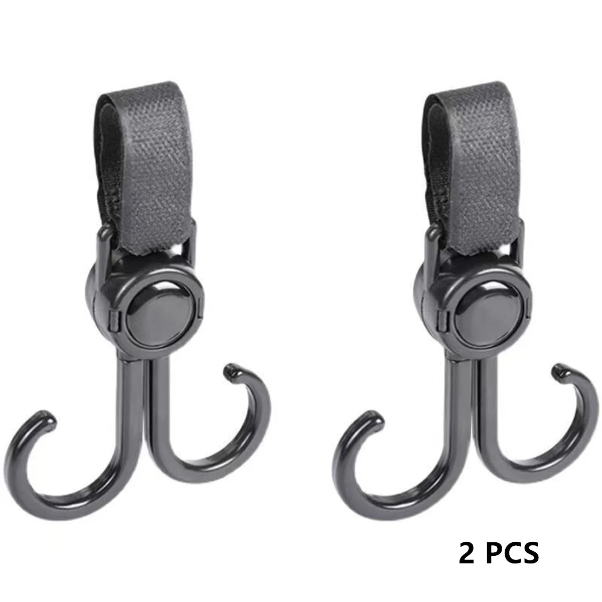 2PCS 360° Rotatable Stroller Hooks – PU Leather Baby Bag Organizer Clips for Prams, Carriages & Diaper Bags
