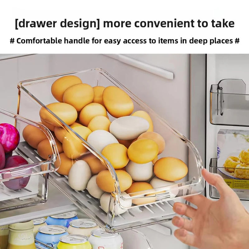 Clear Refrigerator Organizer Bins for Eggs, Fruits, Vegetables & Snacks
