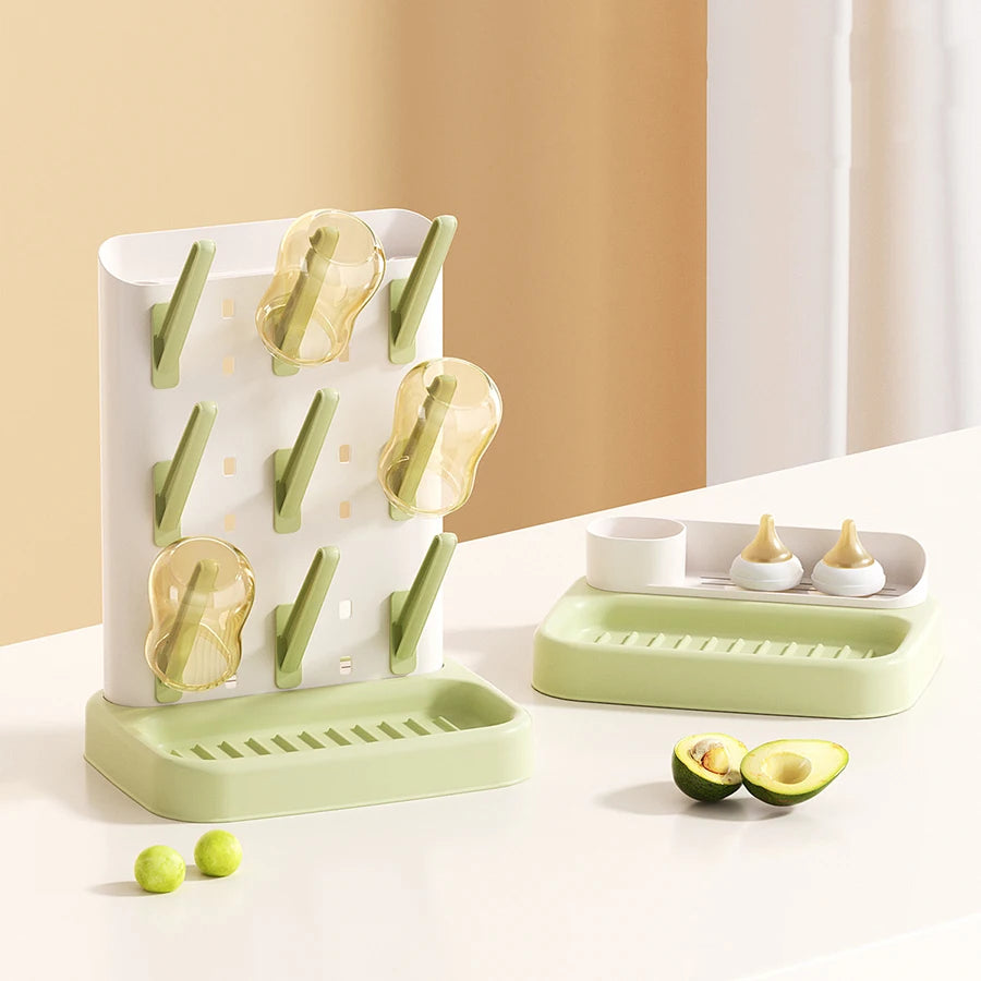Baby Bottle Drying Rack with Detachable Pegs & Drip Tray – Countertop Bottle Dryer Stand for Baby Feeding Supplies