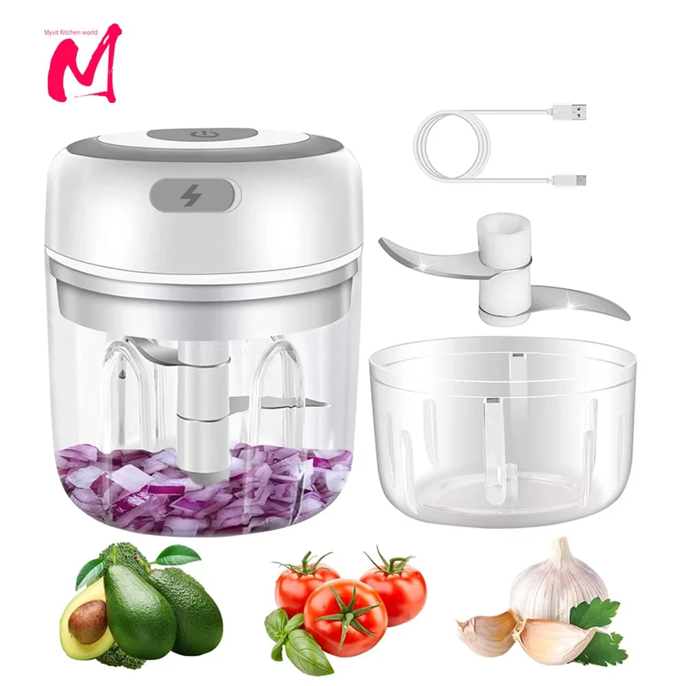Picadora eléctrica de ajo 250ML, picadora de verduras, procesador de alimentos, mini picadora de ajo USB, picadora de cebolla portátil pequeña