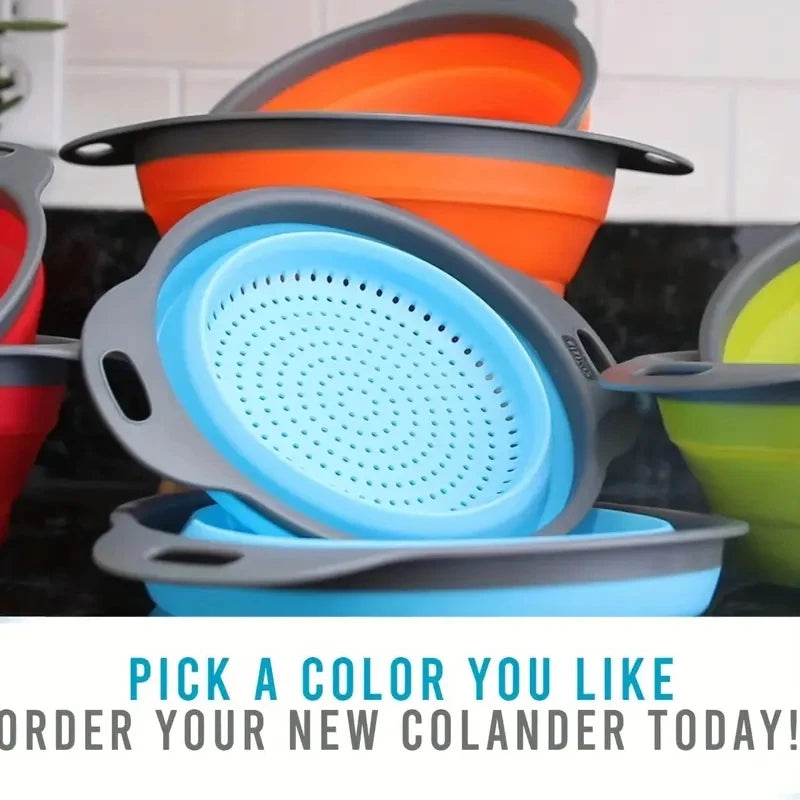Collapsible Silicone Colander with Handle for Fruit, Vegetable & Kitchen Food Washing