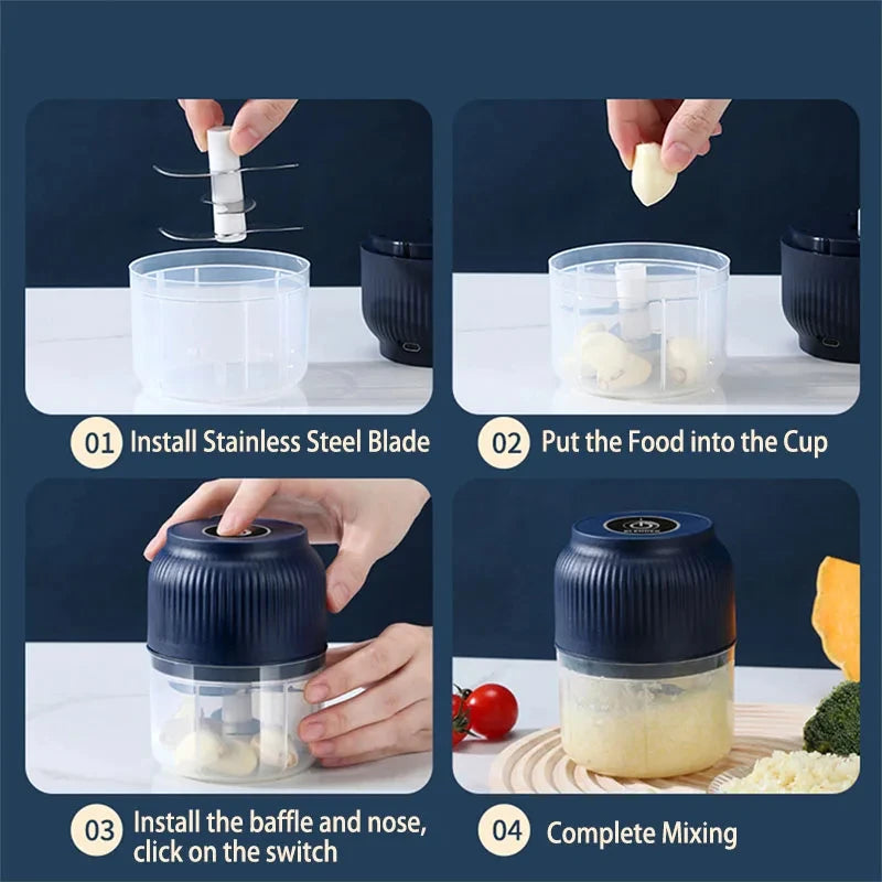 Mini picadora de verduras eléctrica inalámbrica USB recargable de 250 ml, triturador de ajos, picadora de alimentos para la cocina