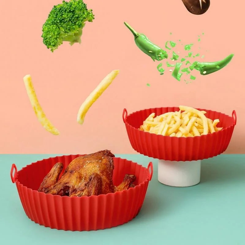 Reusable Silicone Air Fryer Pot with Handles – Non-Stick Food-Grade Liner