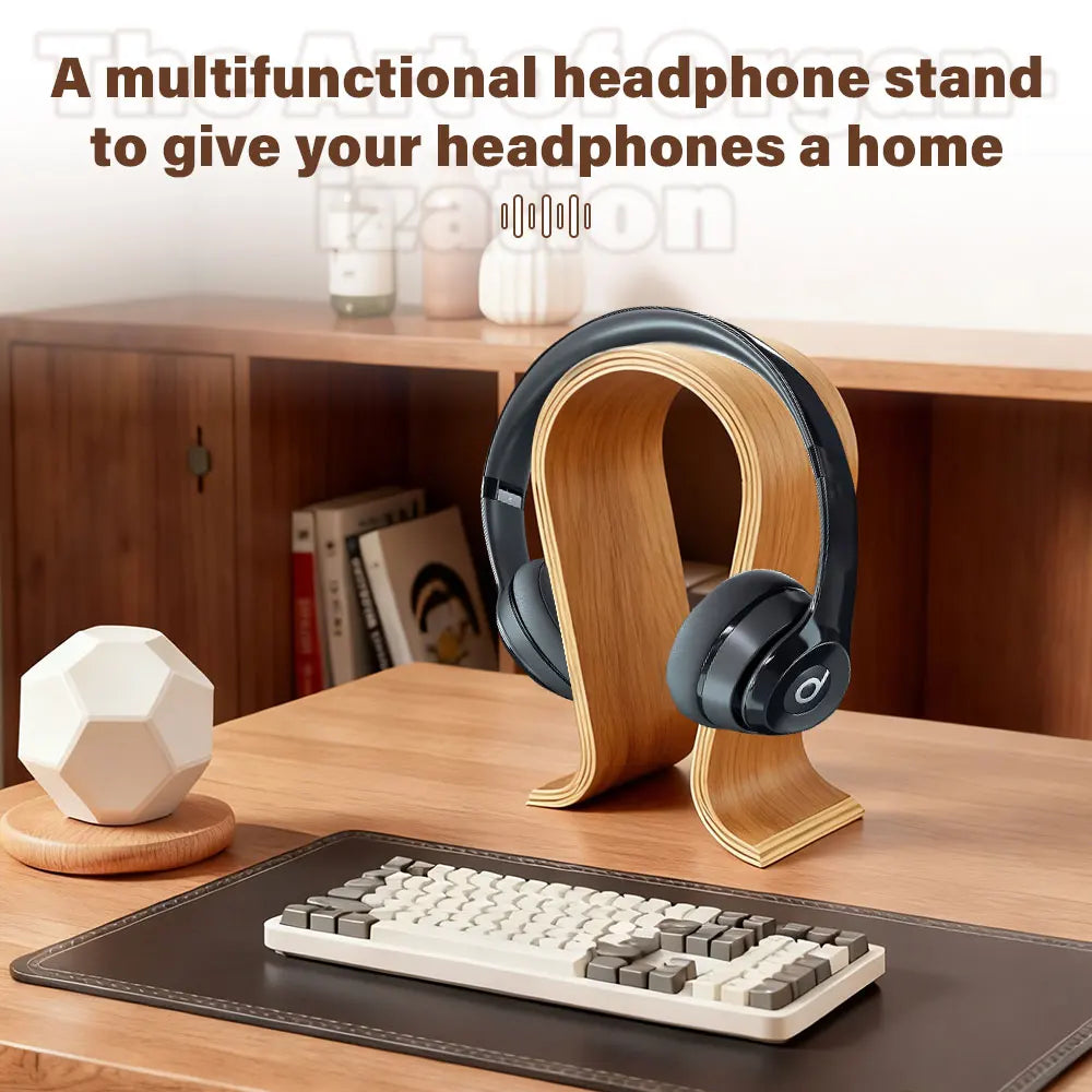 U-Shaped Wooden Headphone Stand – Premium Walnut Desktop Display Holder for All Headphones