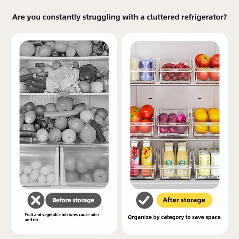 Clear Refrigerator Organizer Bins for Eggs, Fruits, Vegetables & Snacks