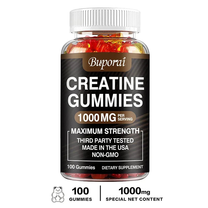 Creatine Monohydrate Gummies for Adults – Strawberry Flavor Supplement for Muscle Strength, Athletic Performance & Workout Support