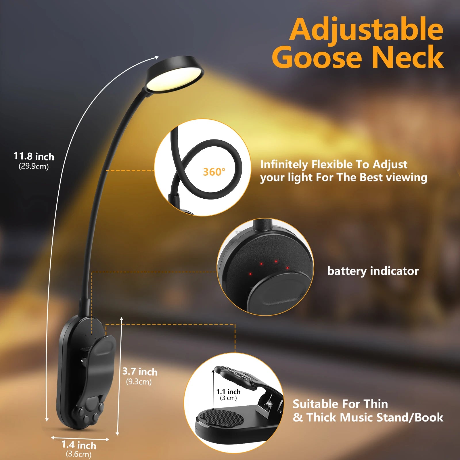 Rechargeable LED Clip-On Desk Lamp – Dimmable USB Reading Light