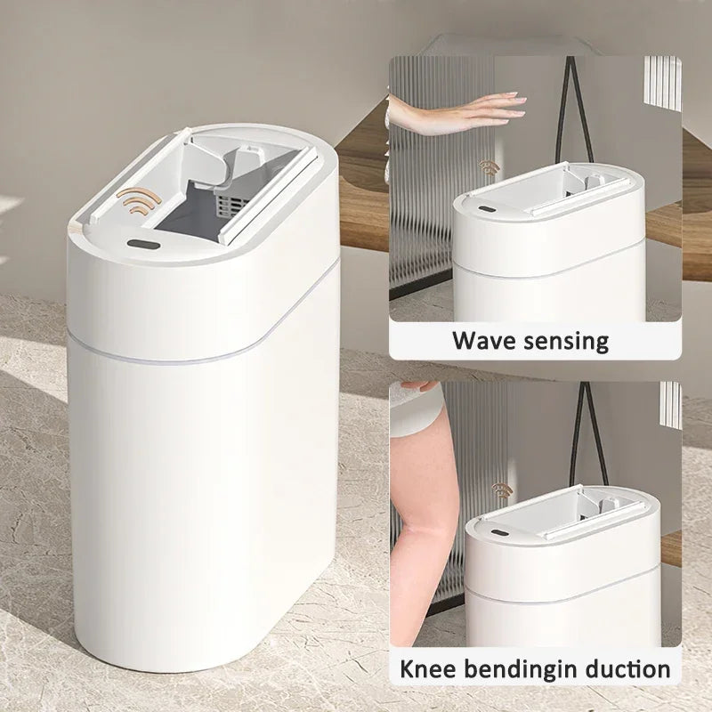 Cubo de Basura con Sensor Automático de 7/9L, Cubo de Basura de Doble Vía, Papelera Eléctrica para Cocina con Tapa, Montaje en Pared de Inodoro, Bote de Basura Estrecho