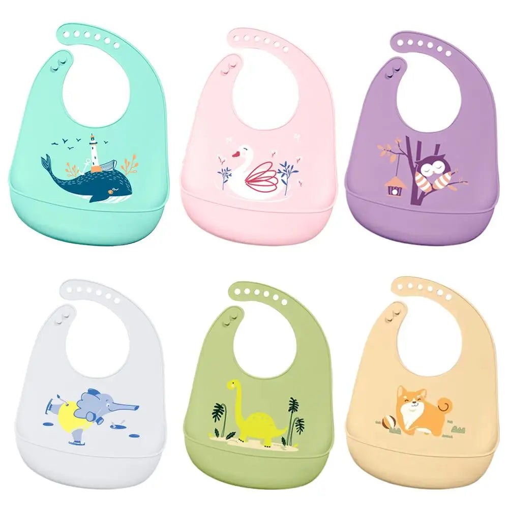 Children Silicone Baby Bib with Large Food Catcher – Waterproof Soft Feeding Bib with Cute Prints for Toddlers 1-3 Years