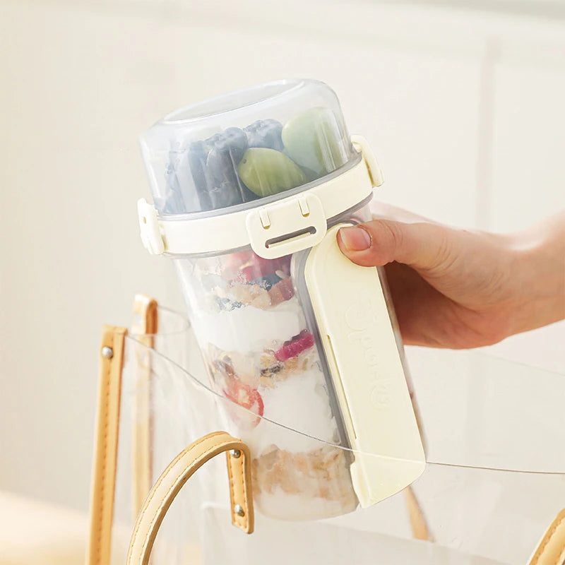 Portable Salad Cup with Fork & Spoon – Double Layer Fresh Keeping Meal Container for Salads, Fruits, Snacks & Yogurt