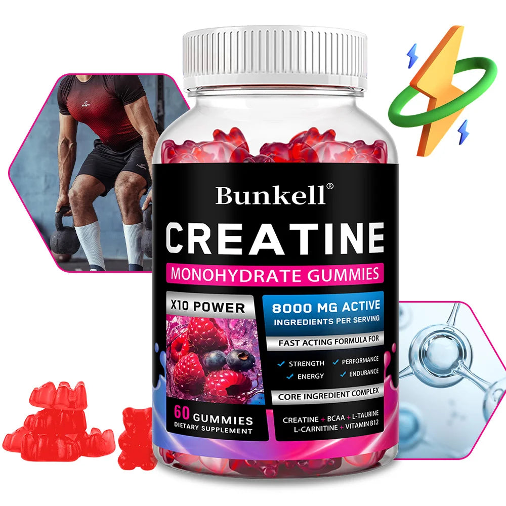 Creatine Monohydrate Gummies – 8000mg Creatine Supplement for Workout Performance, Muscle Strength & Fitness Support