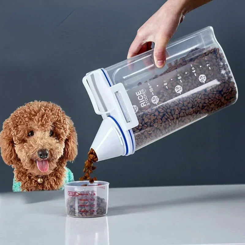 1 Contenedor Hermético para Alimentos de Mascotas, 1.5kg/2kg con Taza, Tarro Sellado de Plástico para Alimentos Secos para Perros y Gatos, Incluye Cuchara Medidora