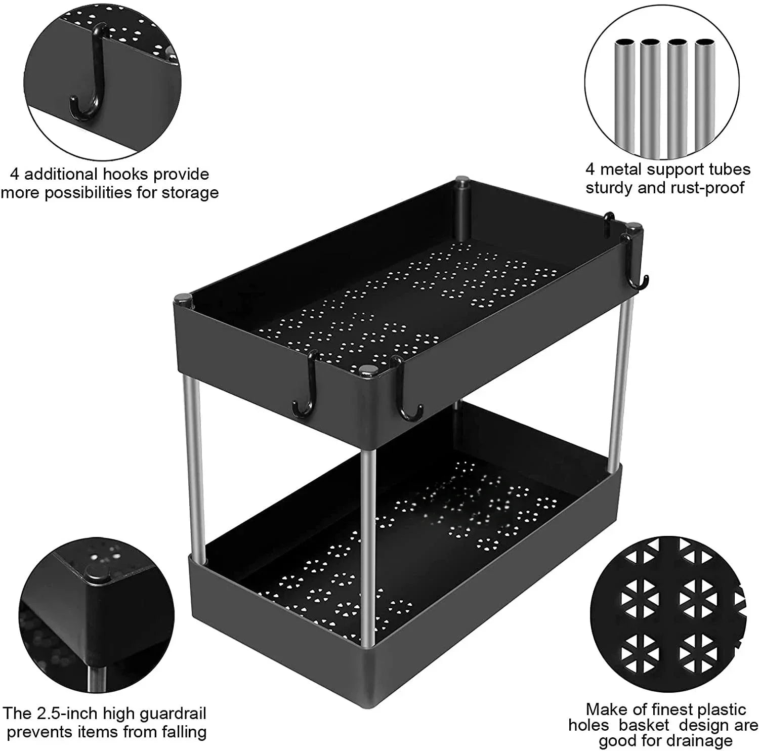 Organizador de almacenamiento para debajo del fregadero de 1/2 pieza, estante multiusos de 2 niveles con cajones para debajo del fregadero, organizador para baño y cocina