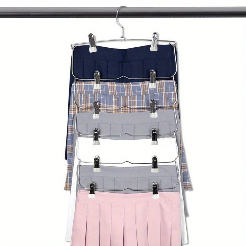 6-Tier Skirt & Pants Hanger with Adjustable Clips