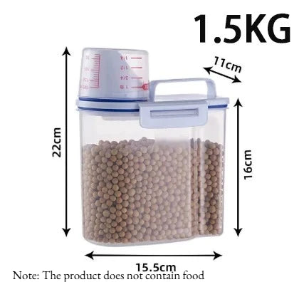 1 Contenedor Hermético para Alimentos de Mascotas, 1.5kg/2kg con Taza, Tarro Sellado de Plástico para Alimentos Secos para Perros y Gatos, Incluye Cuchara Medidora