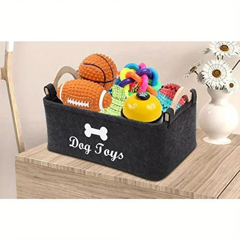 Felt Pet Toy Storage Basket – Soft Storage Bin for Dog Toys, Cat Toys, Accessories & Pet Supplies