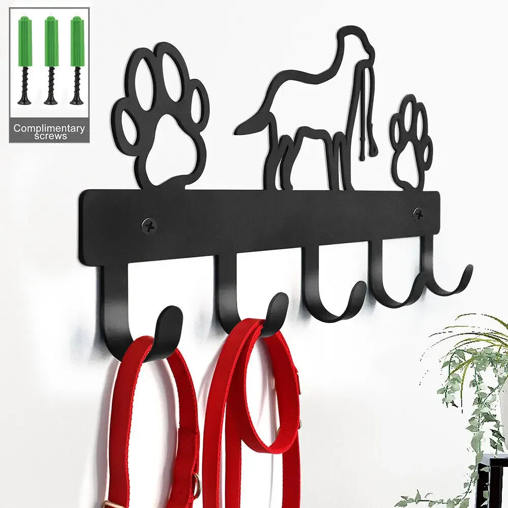 Dog Paw Wall Hook Rack – 5-Hook Metal Organizer for Leashes, Keys, Coats, Towels & Pet Accessories