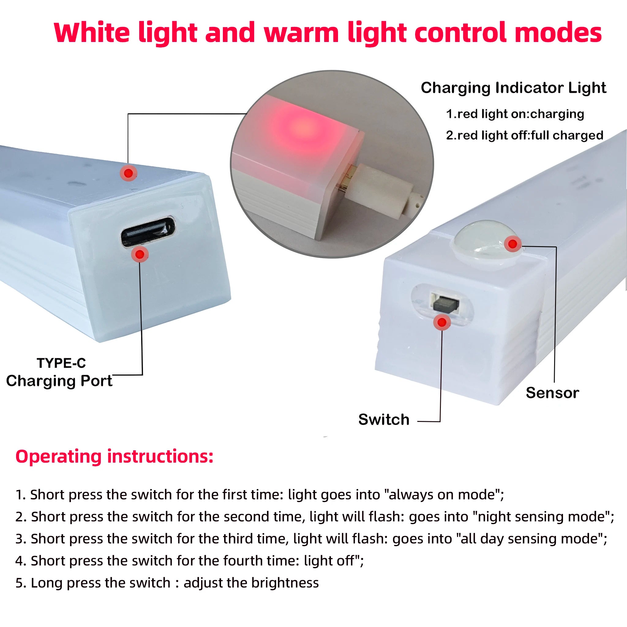 Rechargeable Motion Sensor LED Light – USB-C Wireless Under Cabinet & Closet Light