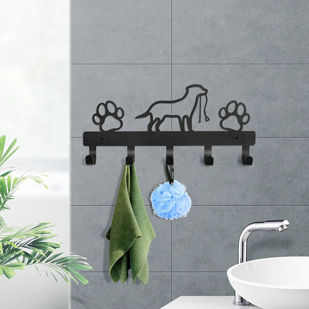 Dog Paw Wall Hook Rack – 5-Hook Metal Organizer for Leashes, Keys, Coats, Towels & Pet Accessories
