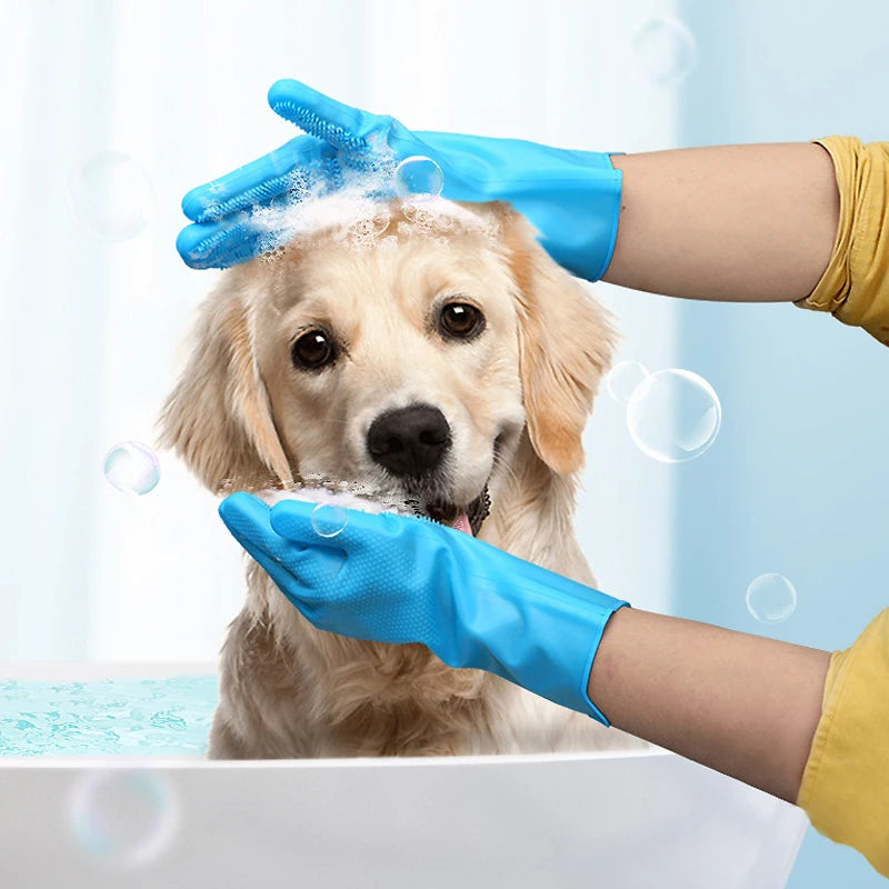 Guantes de Aseo para Mascotas Perro Gato Baño Limpieza Guante Cepillo Champú Limpieza Suave Silicona Removedor de Pelo Guante Protección de la Piel de la Mano