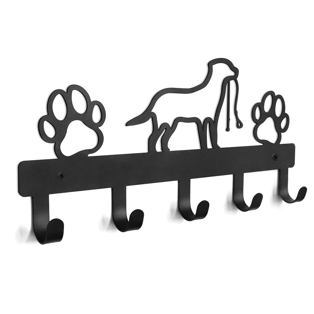 Dog Paw Wall Hook Rack – 5-Hook Metal Organizer for Leashes, Keys, Coats, Towels & Pet Accessories