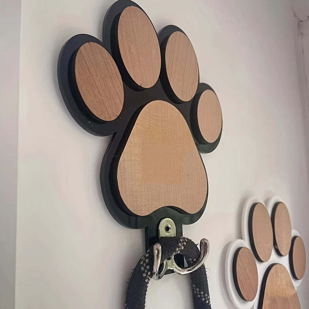 Colgador de correa de perro de madera con huella de pata para collares y abrigos, gancho de pared de madera con diseño de huella de pata, soporte de correa con gancho de garra, regalo para amantes de los perros