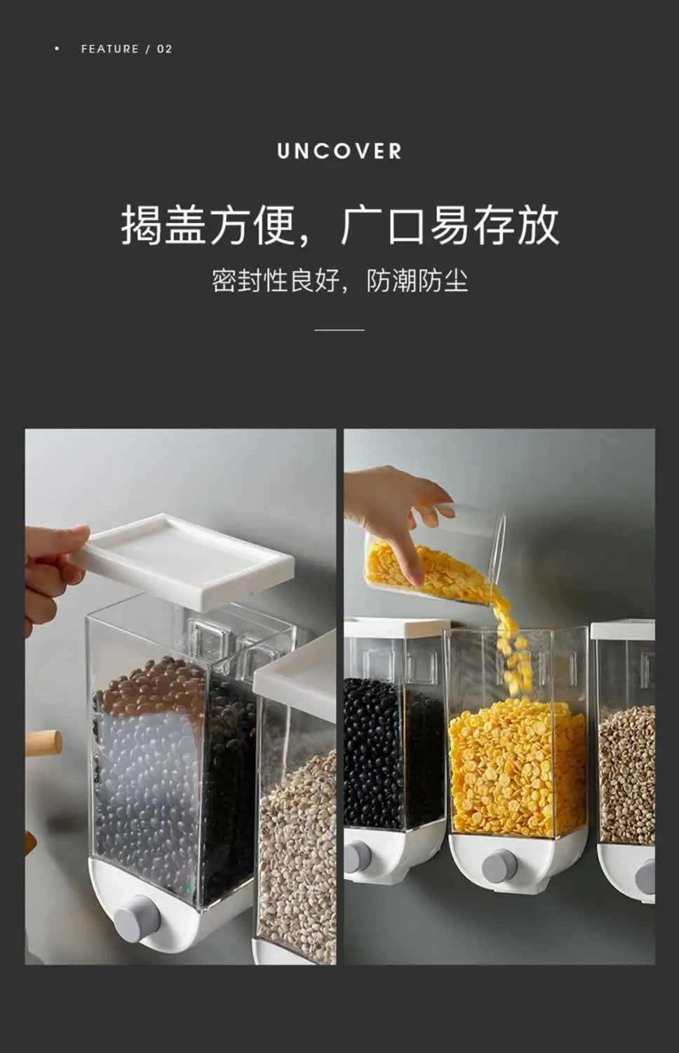 Kitchen Food Storage Dispenser Container for Cereal, Grains & Dry Food Organization