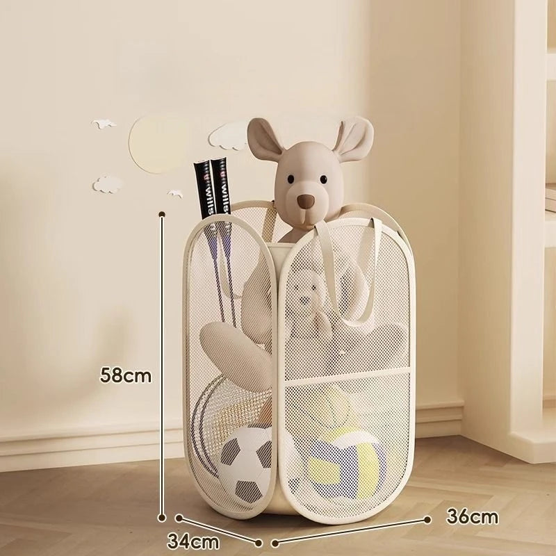 Large Capacity Toy Storage Basket – Portable Canvas Organizer Bin for Plush Toys, Laundry & Household Storage