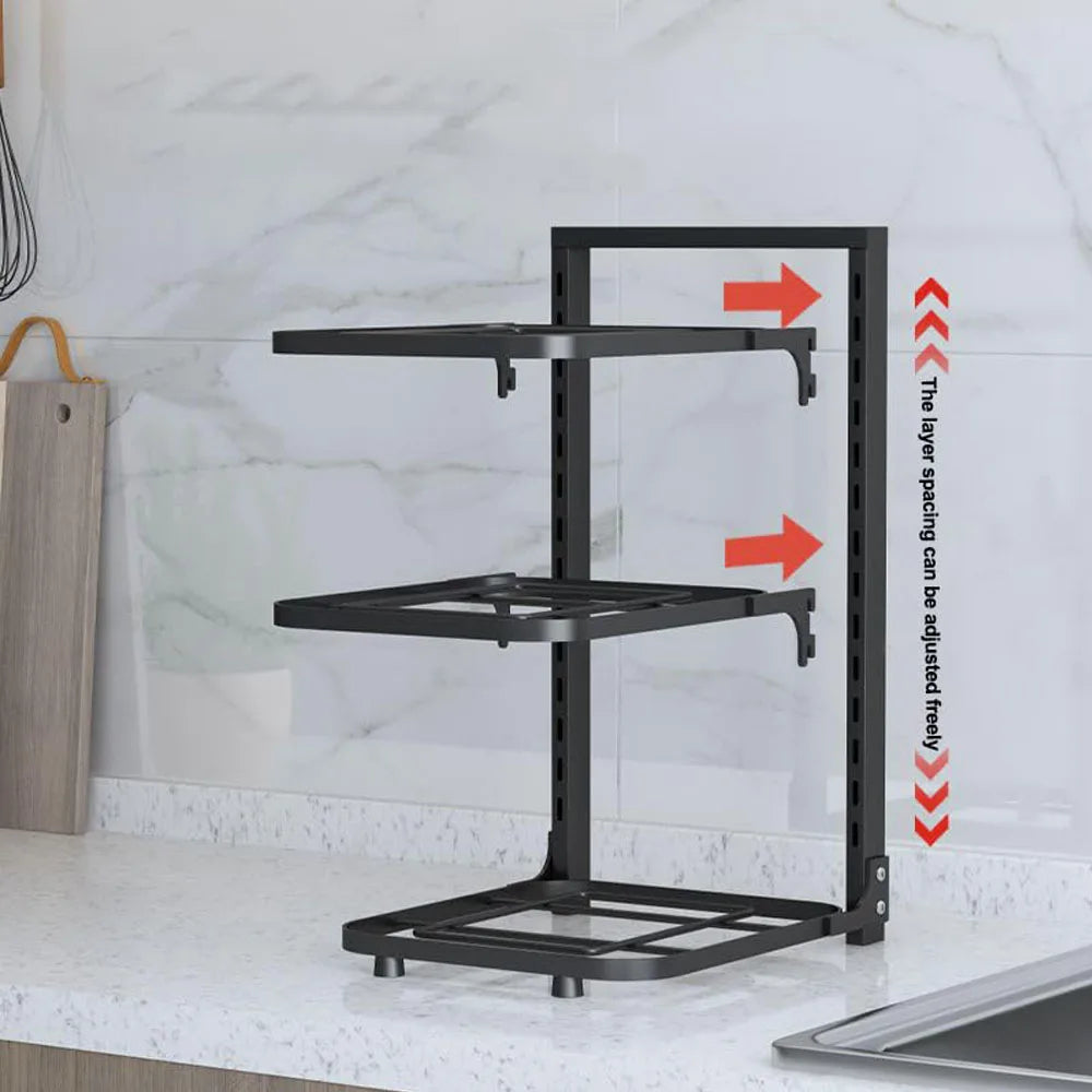 Soporte organizador de ollas y sartenes para debajo del armario, estante resistente para ollas y sartenes debajo del fregadero, organizadores y almacenamiento de utensilios de cocina de altura ajustable