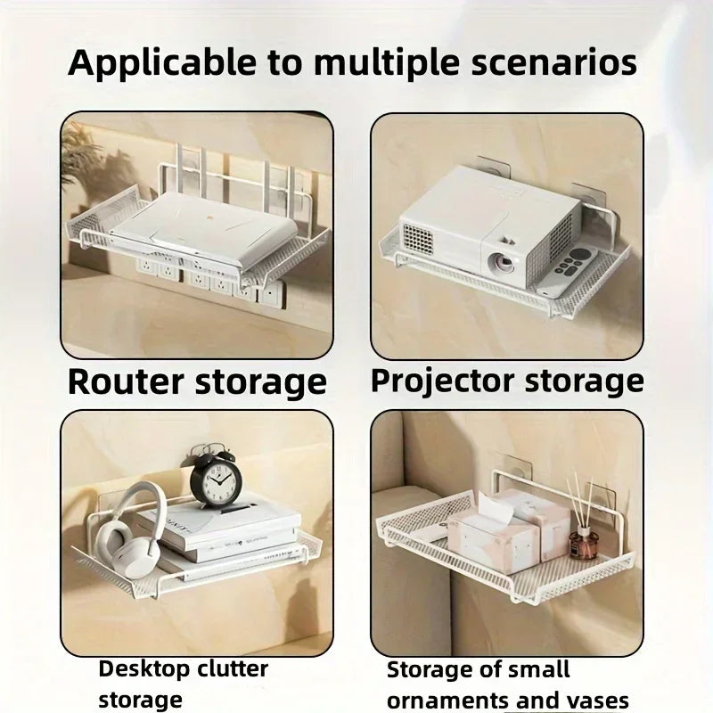 Wall-Mounted Router Shelf – No-Drill Stainless Steel Organizer for WiFi Router, TV Box & Cable Management