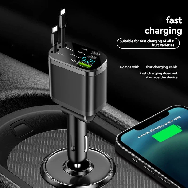 Cargador de coche, cargador de coche con cable retráctil, cargador PD para coche, cargador rápido para coche, carga superrápida, carga flash, cinco en uno cig