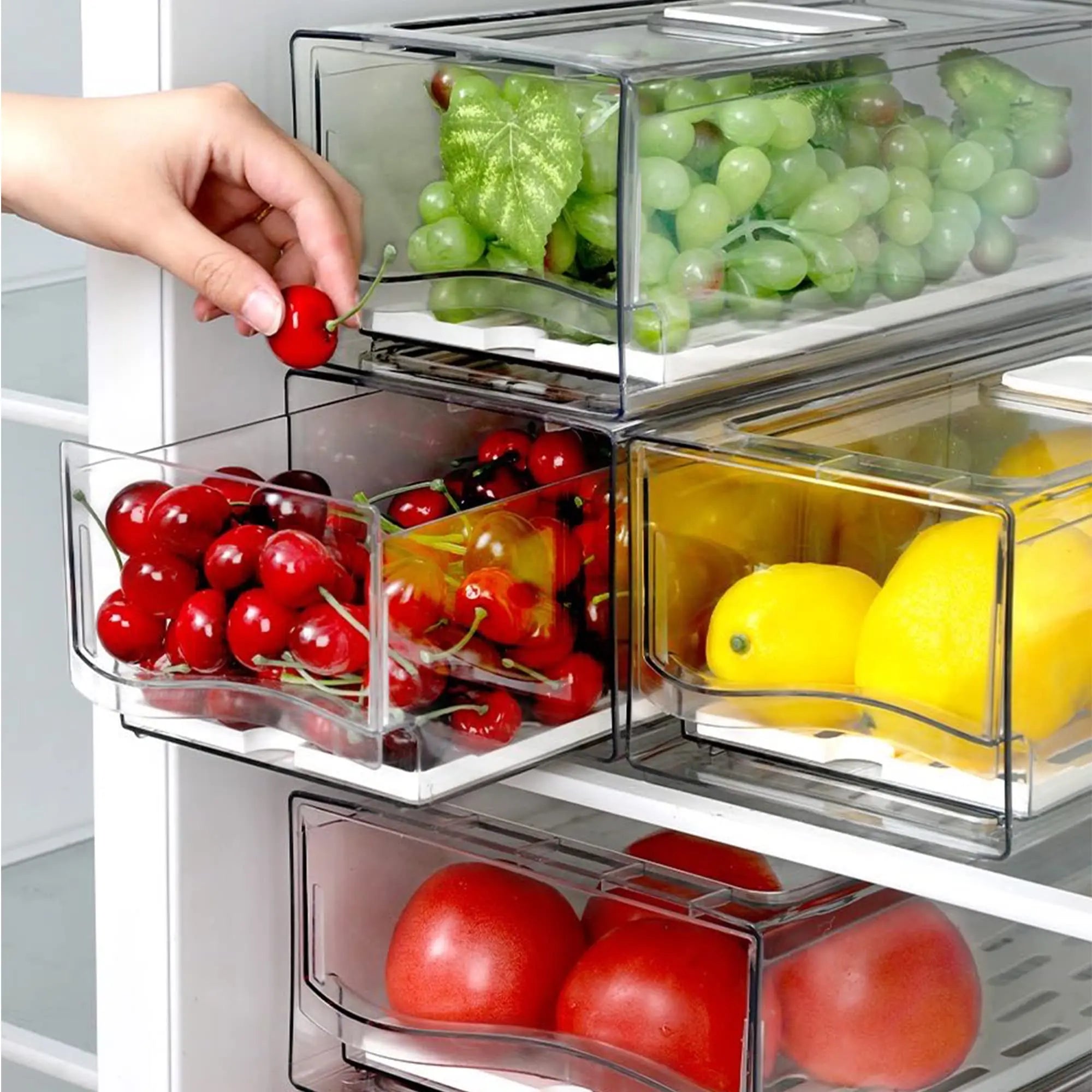 Organizador de nevera, Contenedores organizadores apilables para nevera Contenedores reutilizables de almacenamiento de alimentos Organizador de cajones de nevera para cocina doméstica