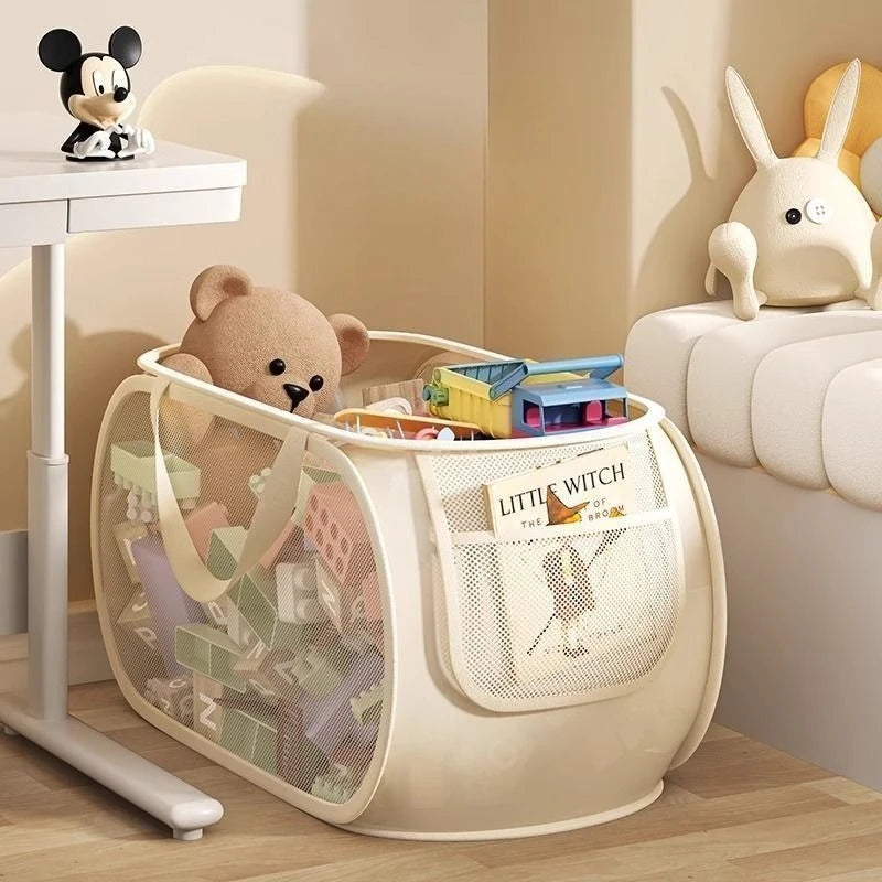 Large Capacity Toy Storage Basket – Portable Canvas Organizer Bin for Plush Toys, Laundry & Household Storage