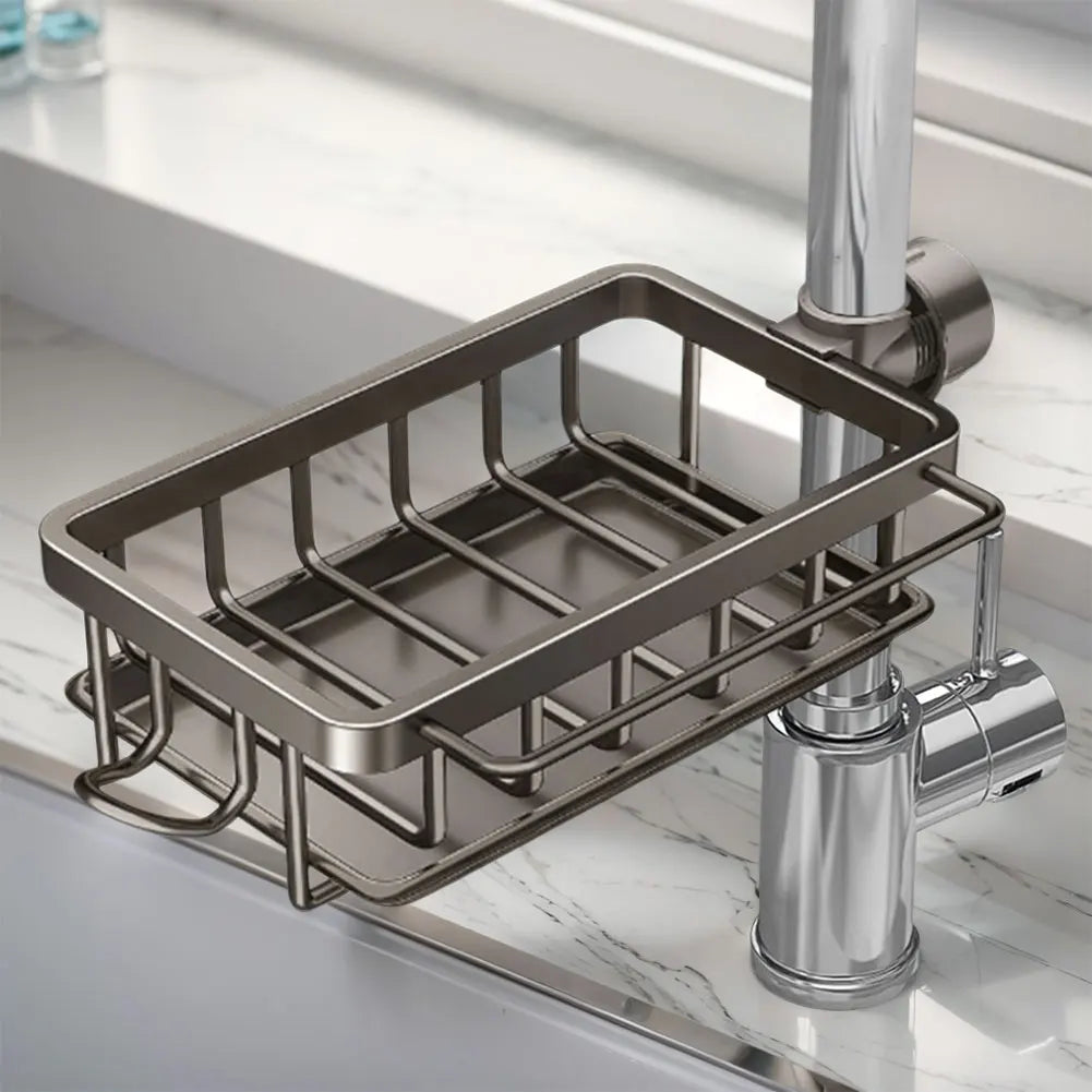 Aluminum Over-the-Faucet Sink Organizer – Sponge, Soap & Brush Holder