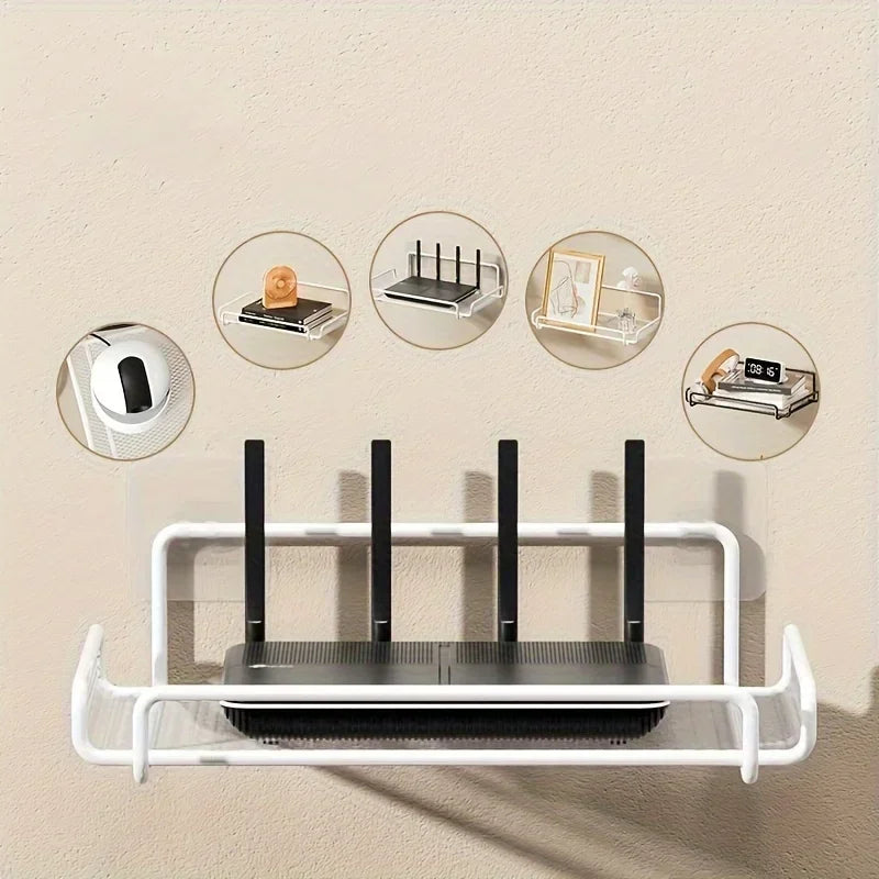 Wall-Mounted Router Shelf – No-Drill Stainless Steel Organizer for WiFi Router, TV Box & Cable Management