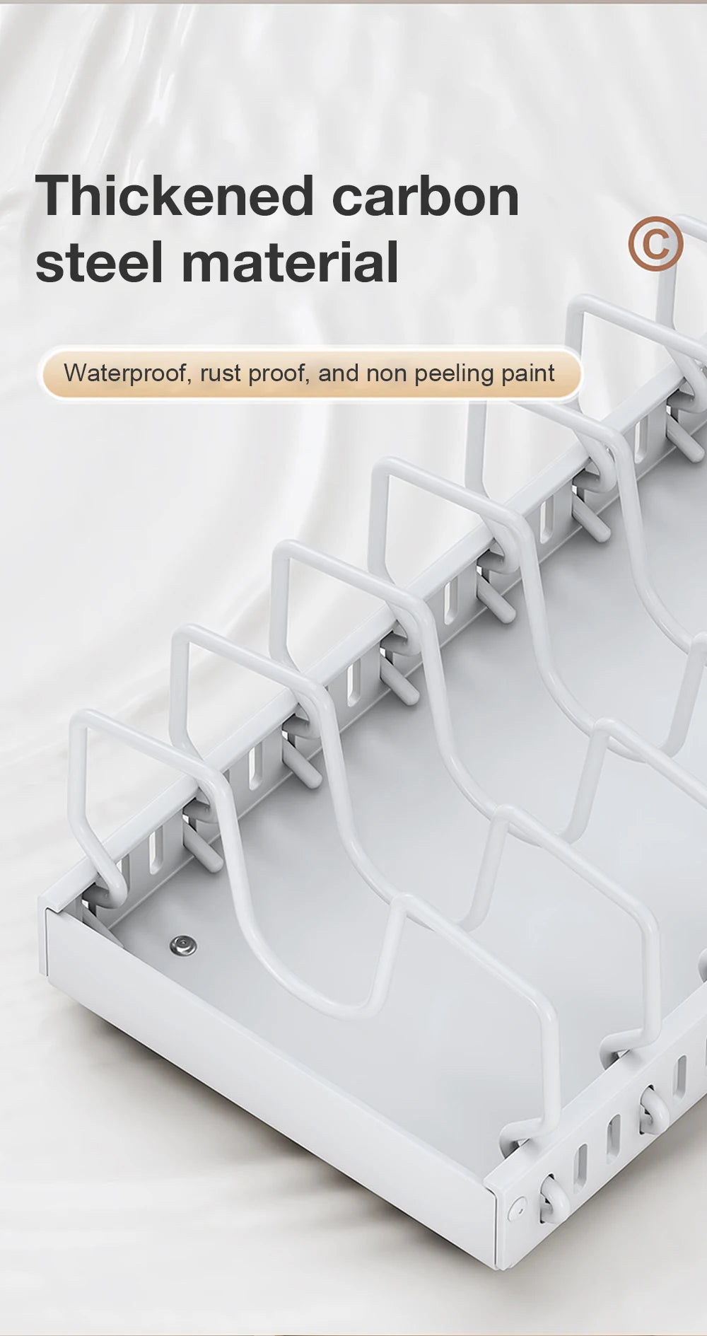 Pull-Out Pots & Pans Organizer for Cabinets – Adjustable Under Cabinet Cookware Storage Rack with 8 Dividers