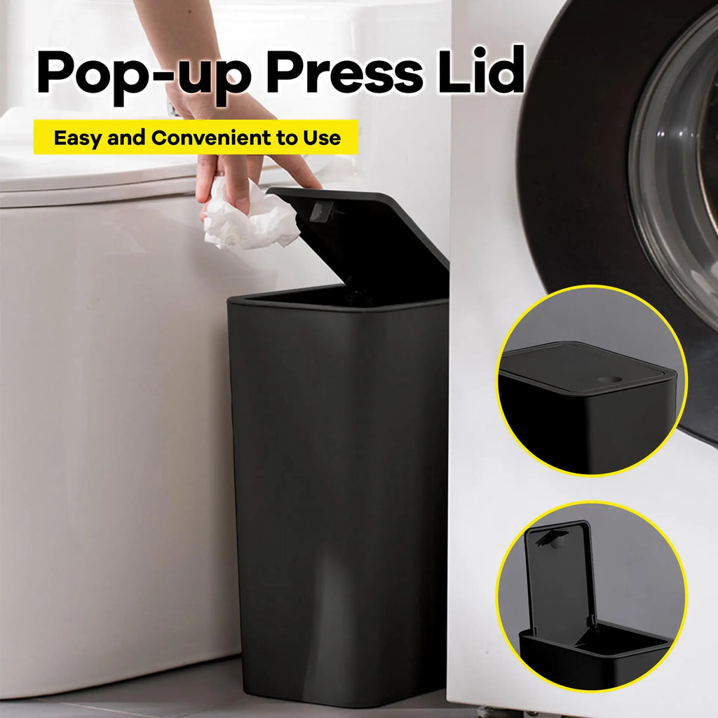 10L Bathroom Trash Can with Press Top Lid for Bedroom, Office & Small Spaces