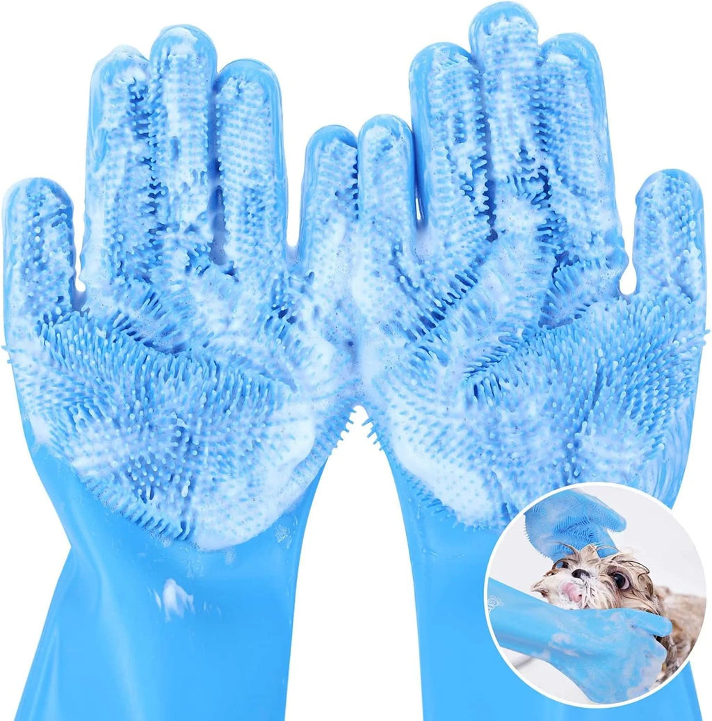Guantes de Aseo para Mascotas Perro Gato Baño Limpieza Guante Cepillo Champú Limpieza Suave Silicona Removedor de Pelo Guante Protección de la Piel de la Mano