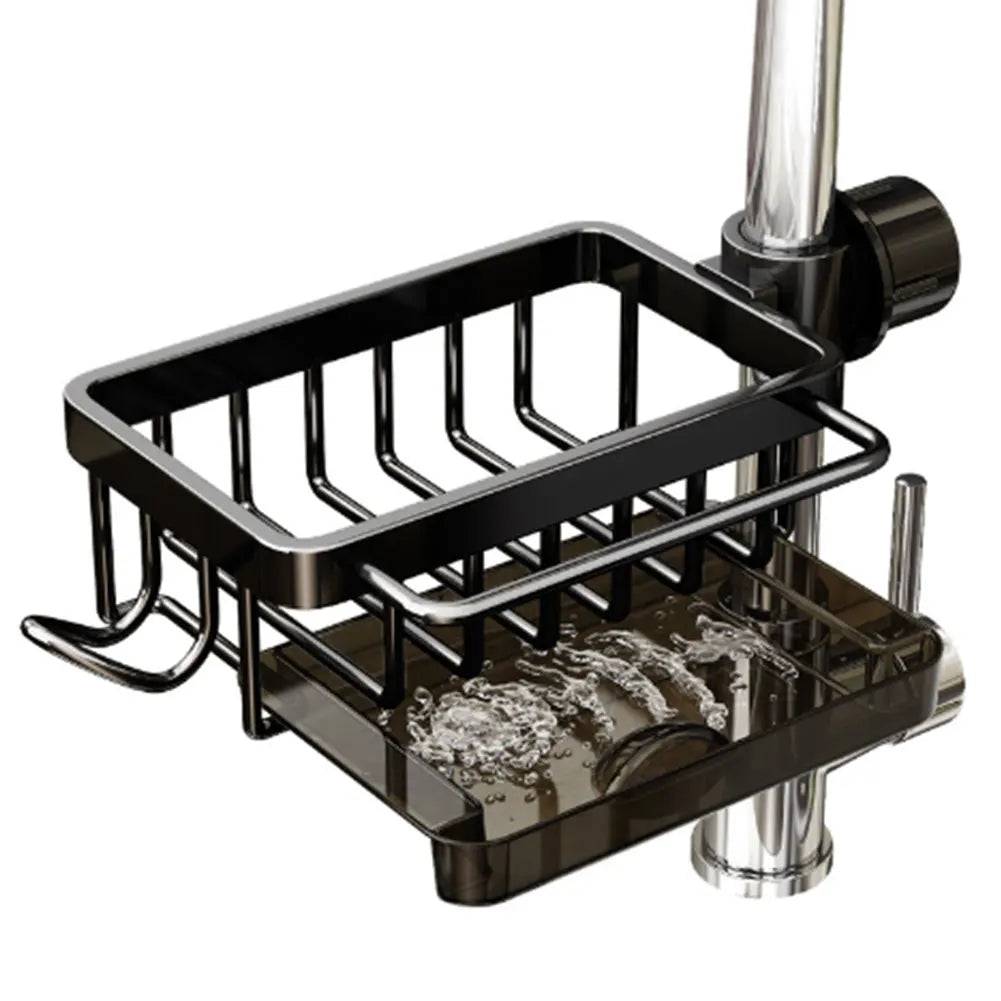 Aluminum Over-the-Faucet Sink Organizer – Sponge, Soap & Brush Holder