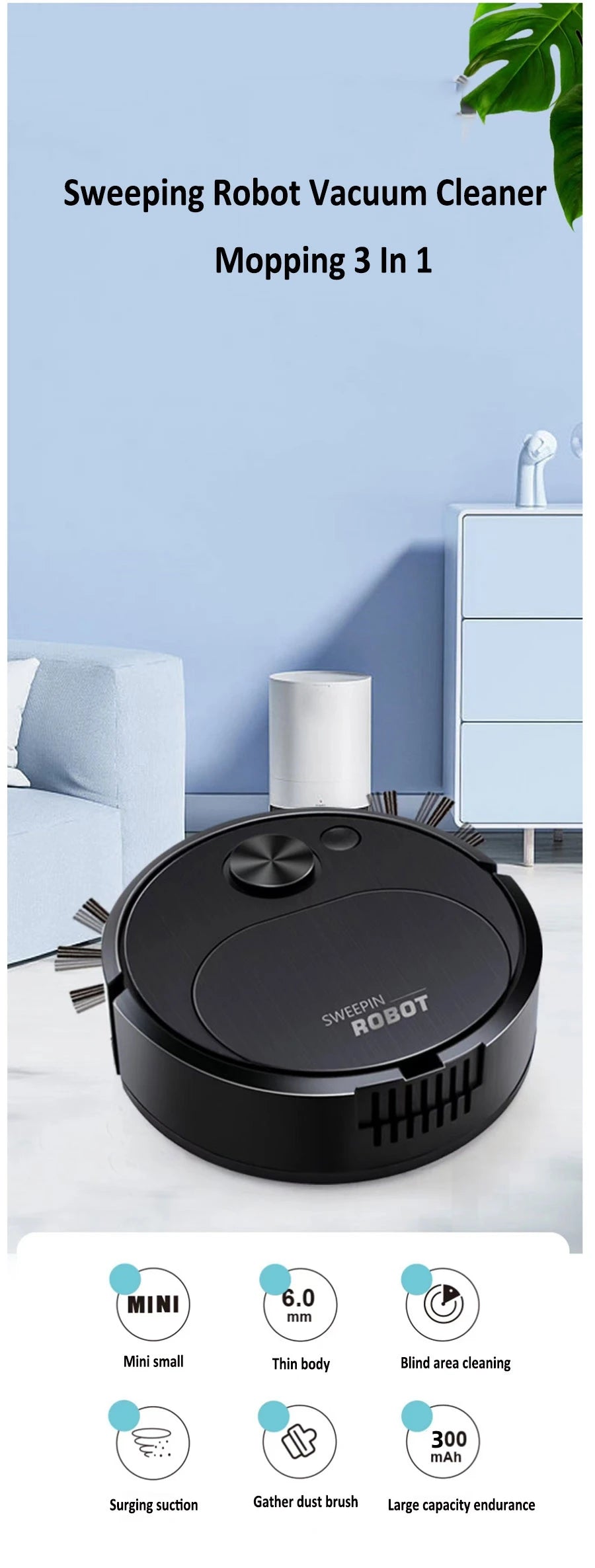 Mini Robot Vacuum Cleaner 3-in-1