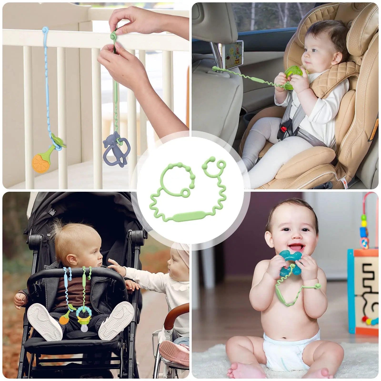 Silicone Baby Teether Strap – BPA Free Anti-Lost Pacifier Clip & Teething Toy Holder for Stroller, Newborn & Infants