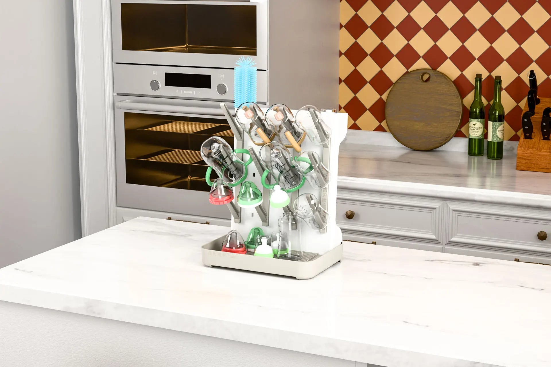Baby Bottle Drying Rack – Vertical Bottle Drying Organizer with Removable Drip Tray, Space-Saving Holder for Bottles, Nipples & Pump Parts
