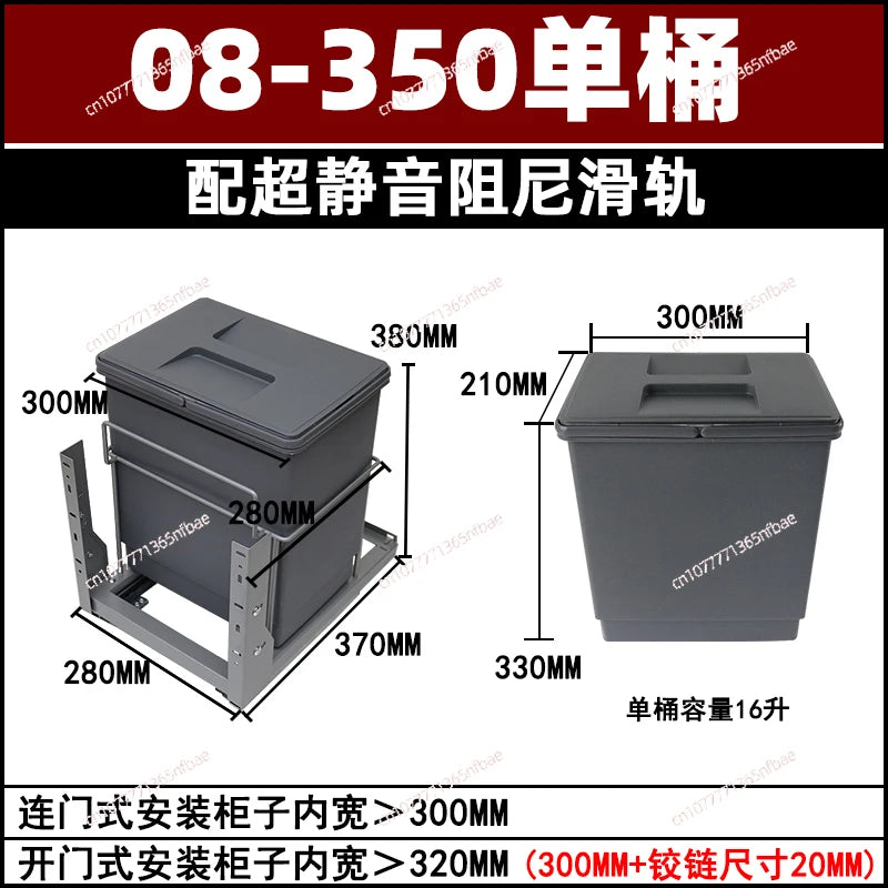 Pull-Out Hidden Kitchen Trash Can with Lid for Cabinet Storage & Waste Sorting