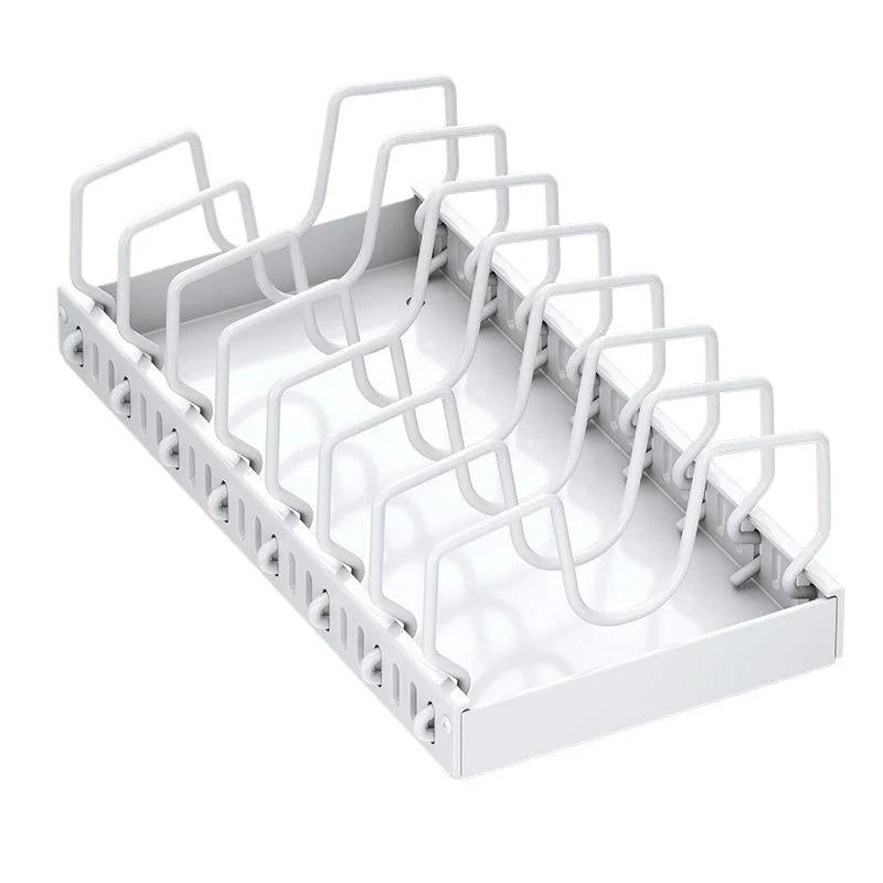 Organizador de ollas y sartenes bajo el gabinete, soporte deslizante para tapas de ollas, estante de almacenamiento de platos y sartenes deslizante y ajustable para cocina